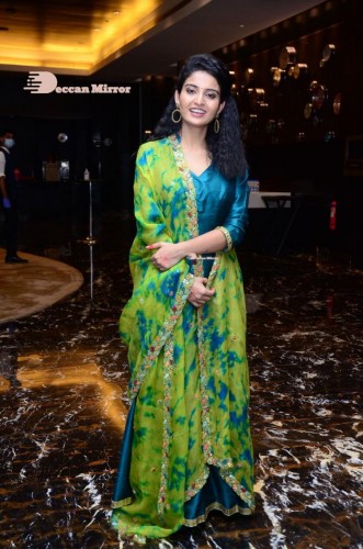 Telugu Heroine Ananya Nagella posing in Blue Salwar Kameez