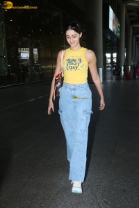 actress Ananya Panday in yellow top and denim jeans