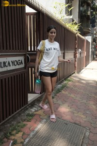 actress Ananya Panday in white t-shirt and black shorts