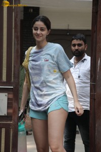 actress Ananya Panday in white t-shirt and green shorts