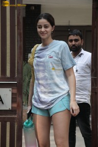 actress Ananya Panday in white t-shirt and green shorts