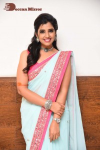 Anchor and Actress Syamala in a light blue saree