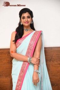 Anchor and Actress Syamala in a light blue saree