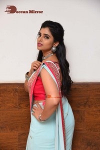 Anchor and Actress Syamala in a light blue saree