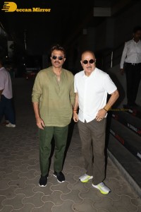 Anil Kapoor and Anupam Kher pose for pictures after seeing the movie RRR