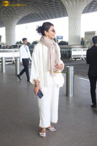 veteran bollywood actress Anita Raj spotted at mumbai airport in a white dress