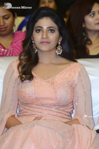 Telugu and Tamil Actress Anjali at a cinema event in light orange dress