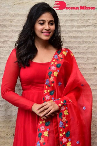 Tamil and Telugu Actress Anjali looks cute as she poses for pictures in a Red Salwar Kameez