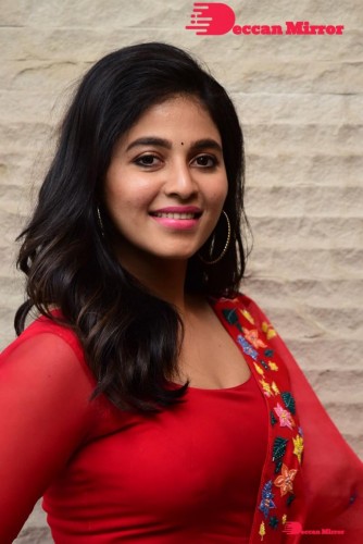Tamil and Telugu Actress Anjali looks cute as she poses for pictures in a Red Salwar Kameez