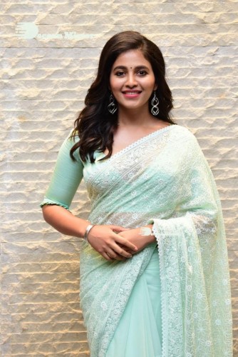 Telugu heroine Anjali in a light green saree