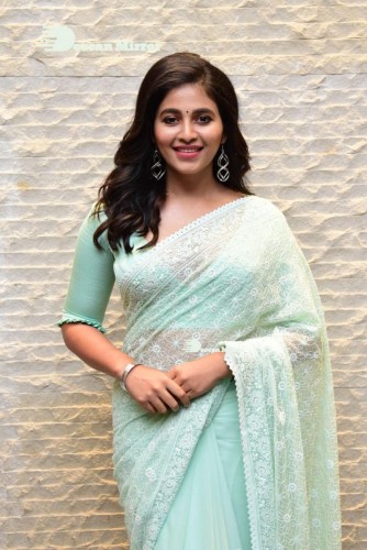 Telugu heroine Anjali in a light green saree