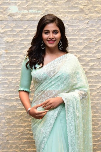 Telugu heroine Anjali in a light green saree