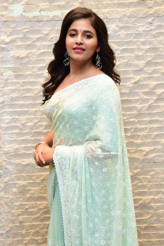 Telugu heroine Anjali in a light green saree