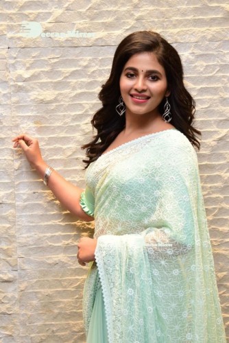 Telugu heroine Anjali in a light green saree
