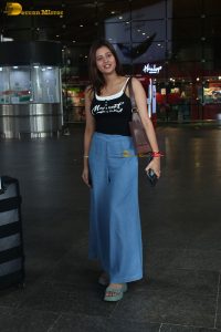actress Anjali Arora cute in a black top at airport