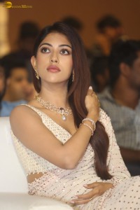 actress Anu Emmanuel sweet looks in a white saree at an event