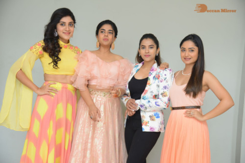 Telugu Movie Anukunnadi Okati Ayinadi Okati heroines Siddhi Idnani, Tridha Choudhury, Dhanya Balakrishna, Himaja meet the press