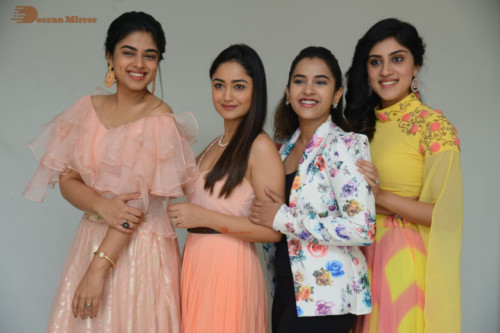 Telugu Movie Anukunnadi Okati Ayinadi Okati heroines Siddhi Idnani, Tridha Choudhury, Dhanya Balakrishna, Himaja meet the press