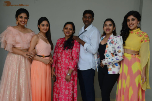 Telugu Movie Anukunnadi Okati Ayinadi Okati heroines Siddhi Idnani, Tridha Choudhury, Dhanya Balakrishna, Himaja meet the press