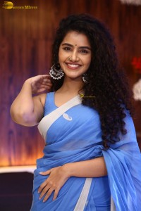 Indian Actress Anupama Parameswaran in a blue saree