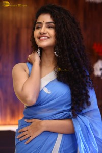 Indian Actress Anupama Parameswaran in a blue saree