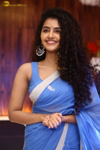 Indian Actress Anupama Parameswaran in a blue saree