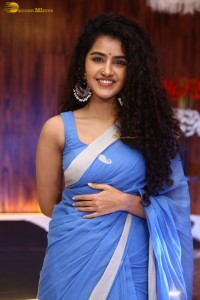Indian Actress Anupama Parameswaran in a blue saree