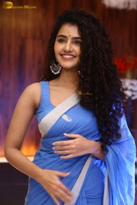 Indian Actress Anupama Parameswaran in a blue saree