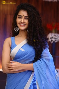 Indian Actress Anupama Parameswaran in a blue saree