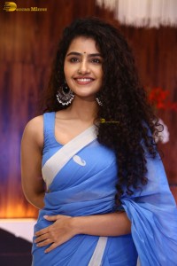 Indian Actress Anupama Parameswaran in a blue saree