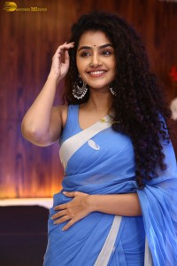 Indian Actress Anupama Parameswaran in a blue saree