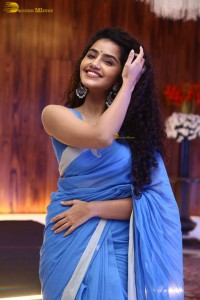 Indian Actress Anupama Parameswaran in a blue saree