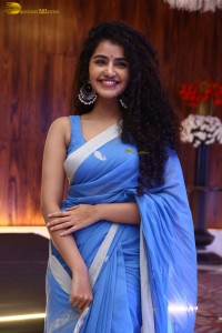 Indian Actress Anupama Parameswaran in a blue saree