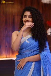 Indian Actress Anupama Parameswaran in a blue saree
