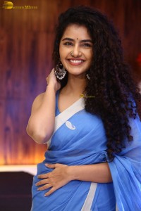 Indian Actress Anupama Parameswaran in a blue saree