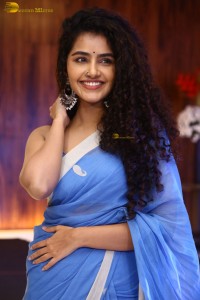 Indian Actress Anupama Parameswaran in a blue saree