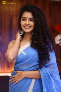 Indian Actress Anupama Parameswaran in a blue saree