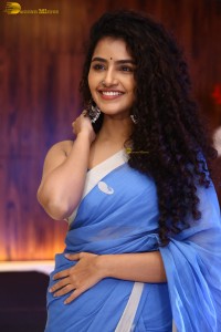 Indian Actress Anupama Parameswaran in a blue saree