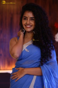 Indian Actress Anupama Parameswaran in a blue saree