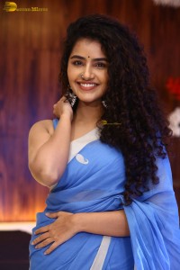 Indian Actress Anupama Parameswaran in a blue saree