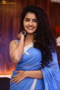 Indian Actress Anupama Parameswaran in a blue saree