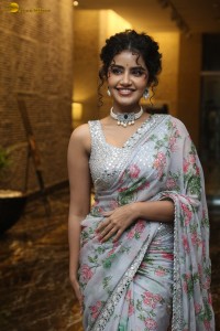 actress Anupama Parameswaran sweet looks in a greyish white floral saree