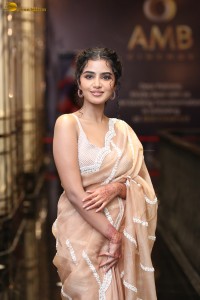 actress Anupama Parameswaran beautiful in a light orange saree