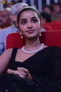 actress Anupama Parameswaran cute in a black saree at a movie function