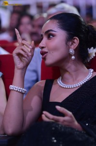 actress Anupama Parameswaran cute in a black saree at a movie function