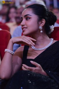actress Anupama Parameswaran cute in a black saree at a movie function