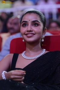 actress Anupama Parameswaran cute in a black saree at a movie function