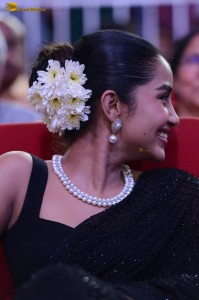 actress Anupama Parameswaran cute in a black saree at a movie function