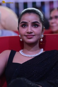 actress Anupama Parameswaran cute in a black saree at a movie function