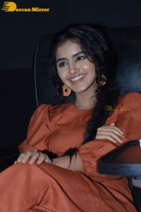Actress Anupama Parameswaran in a reddish brown dress while attending a movie function